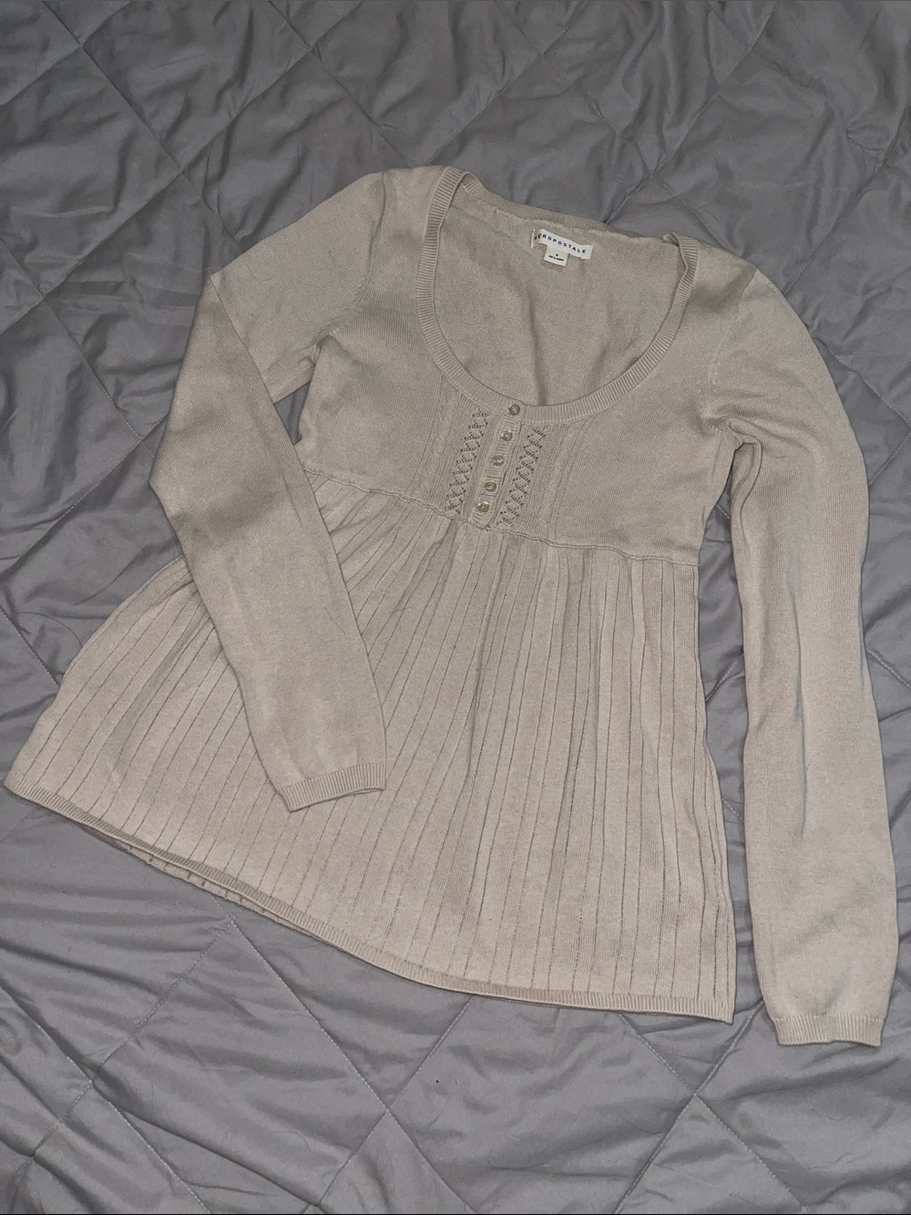 Aéropostale Beige Knit Sweater • Button Front Detail • Size S